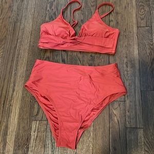 Cupshe Marsala Twist High Waisted Bikini